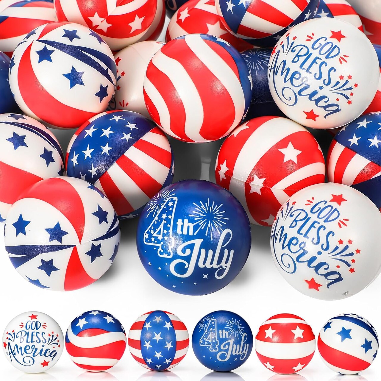 36 Pcs 4th of July Stress Balls 2.5 Inch Mini Patriotic Red White Blue American Flag Memorial Day Independence Day Stress Relief Toy for Girls Boys USA Party Supplies Gifts Bag Fillers